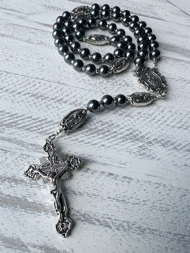 Armor of Grace Rosary — Hematite & Silver