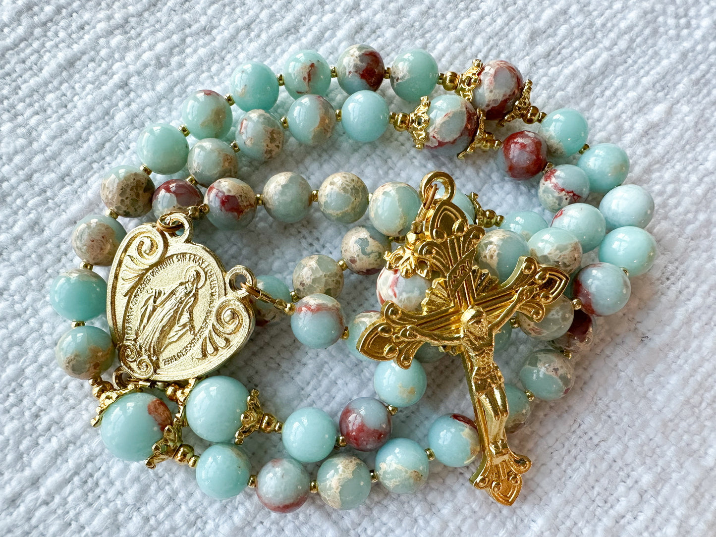 Celestial Peace Rosary — Sky Blue Jasper & Gold