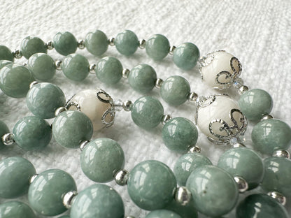 Rosary of Steadfast Hope — Burmese Jade, Moonstone & Silver
