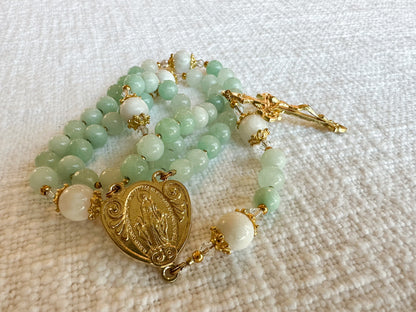Rosary of Heavenly Peace — Jade, Moonstone & Gold