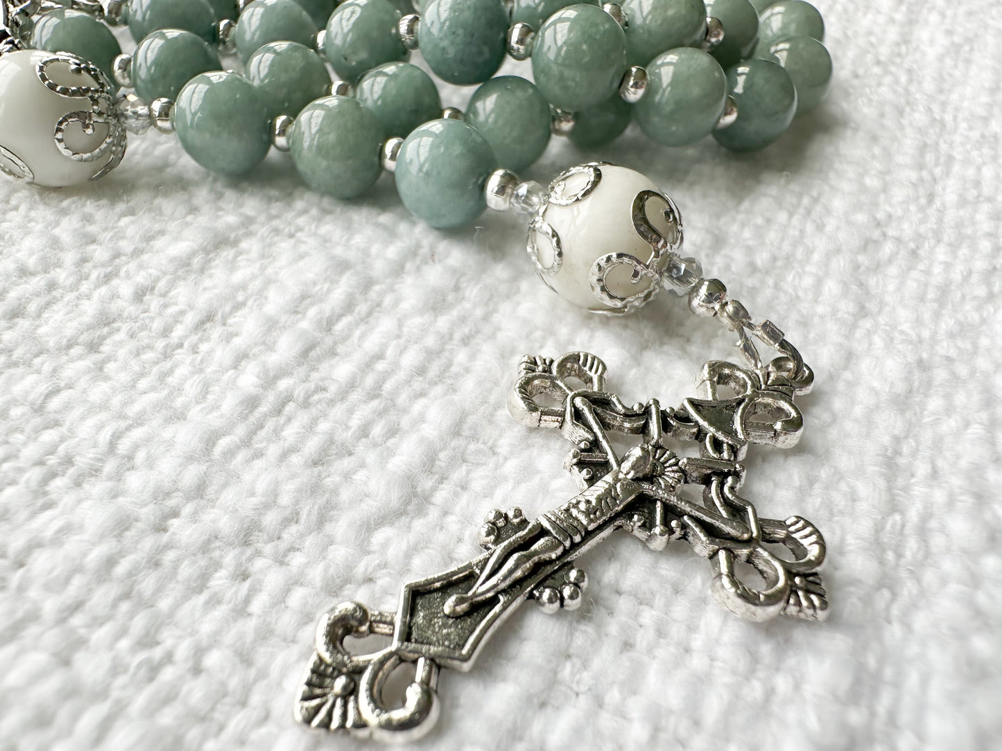 Rosary of Steadfast Hope — Burmese Jade, Moonstone & Silver