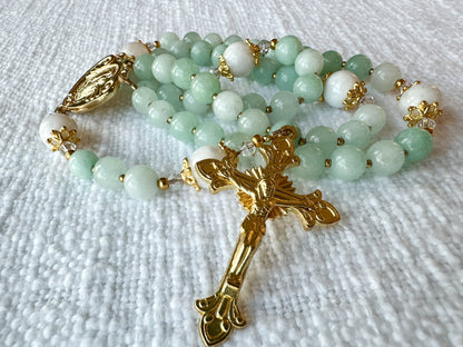 Rosary of Heavenly Peace — Jade, Moonstone & Gold
