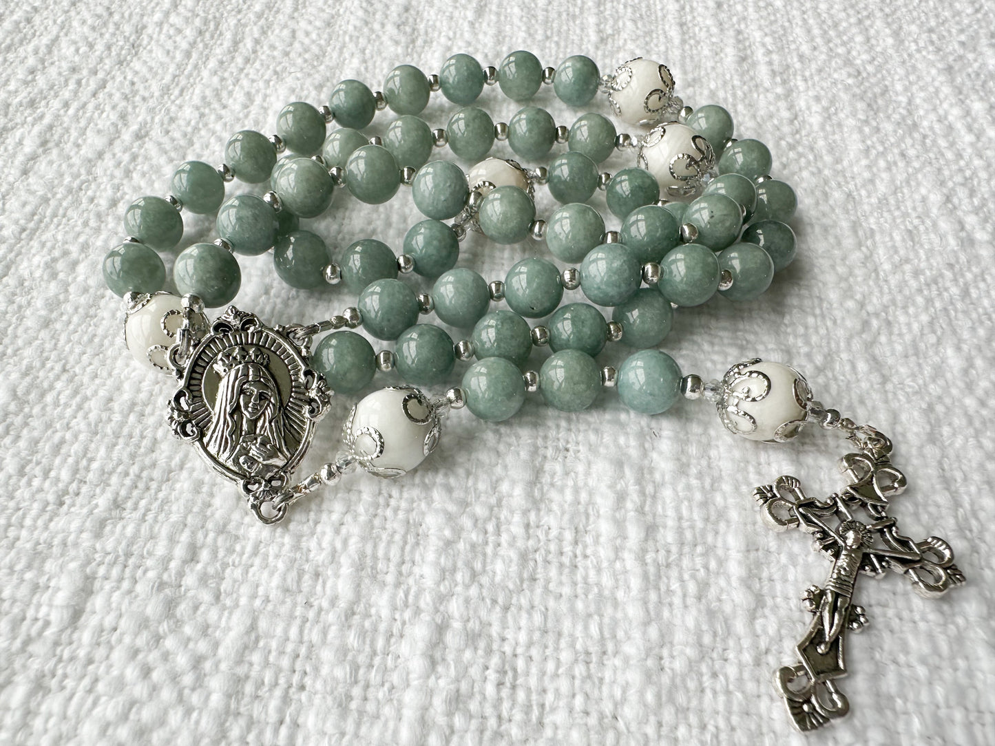 Rosary of Steadfast Hope — Burmese Jade, Moonstone & Silver