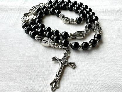 Shield of Mercy Rosary — Hematite & Silver (6mm)
