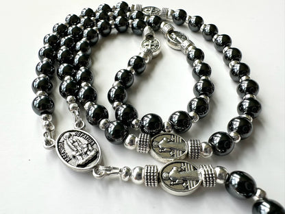 Shield of Mercy Rosary — Hematite & Silver (6mm)