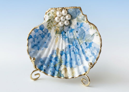 Blue Hydrangea Rosary Shell Dish