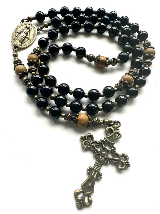 Fortitude Rosary — Black Onyx & Bronze
