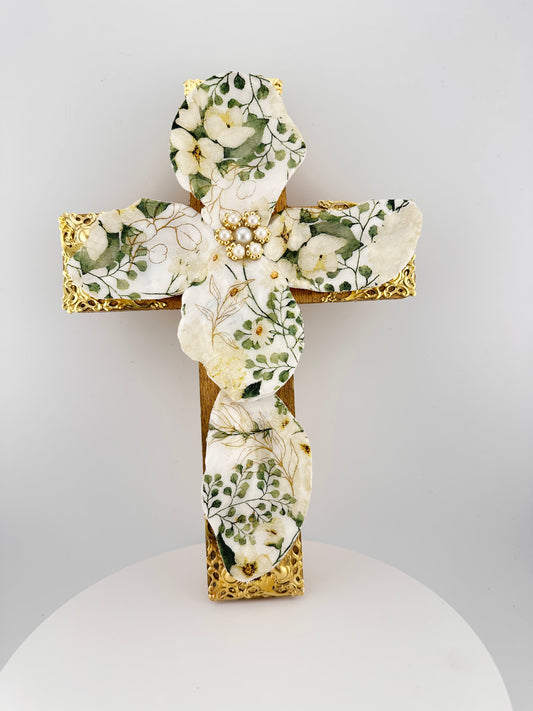 Handcrafted oyster shell cross Catholic wall décor 9 inch