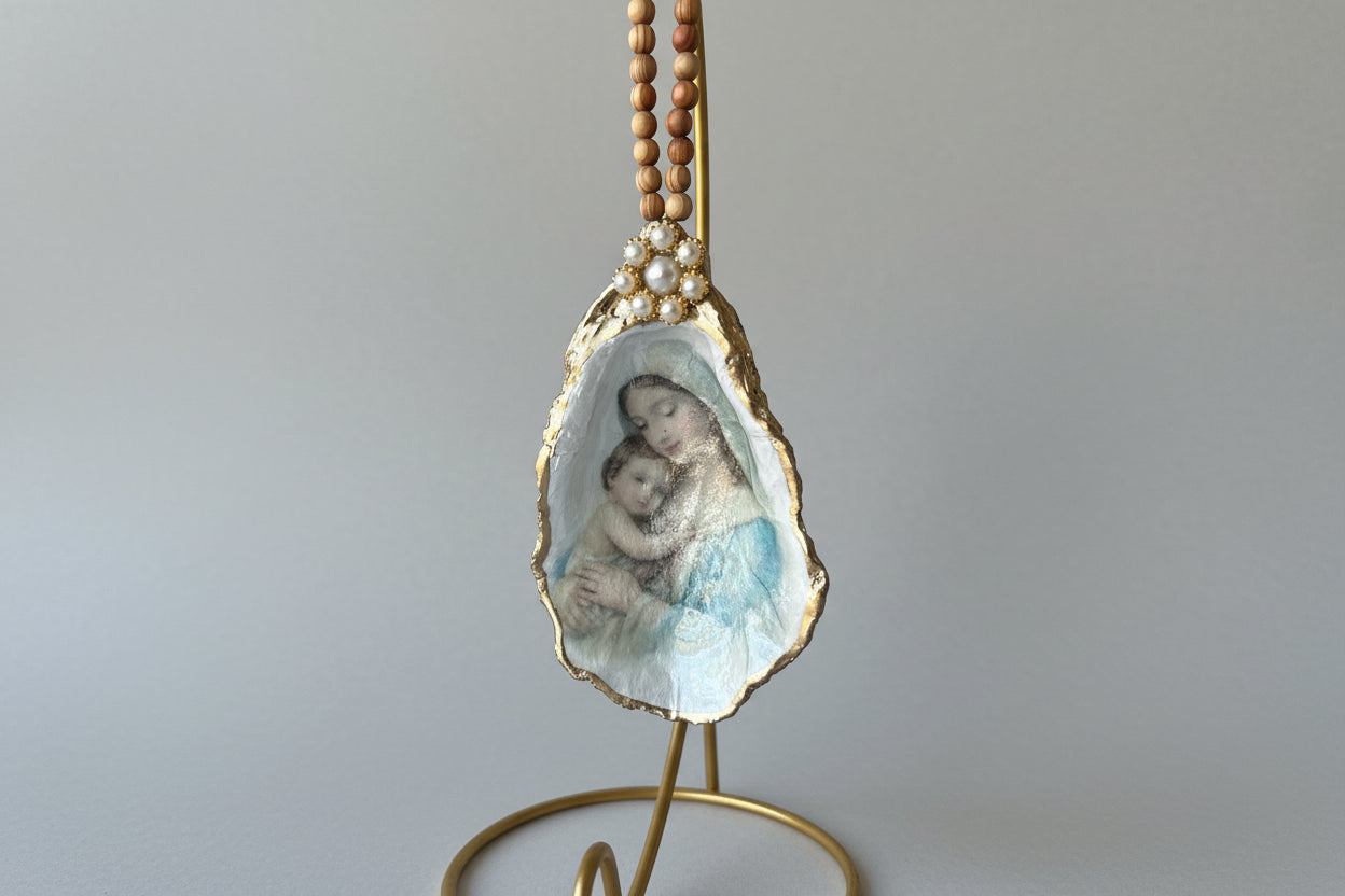 Madonna and Child Hanging Oyster Shell Ornament
