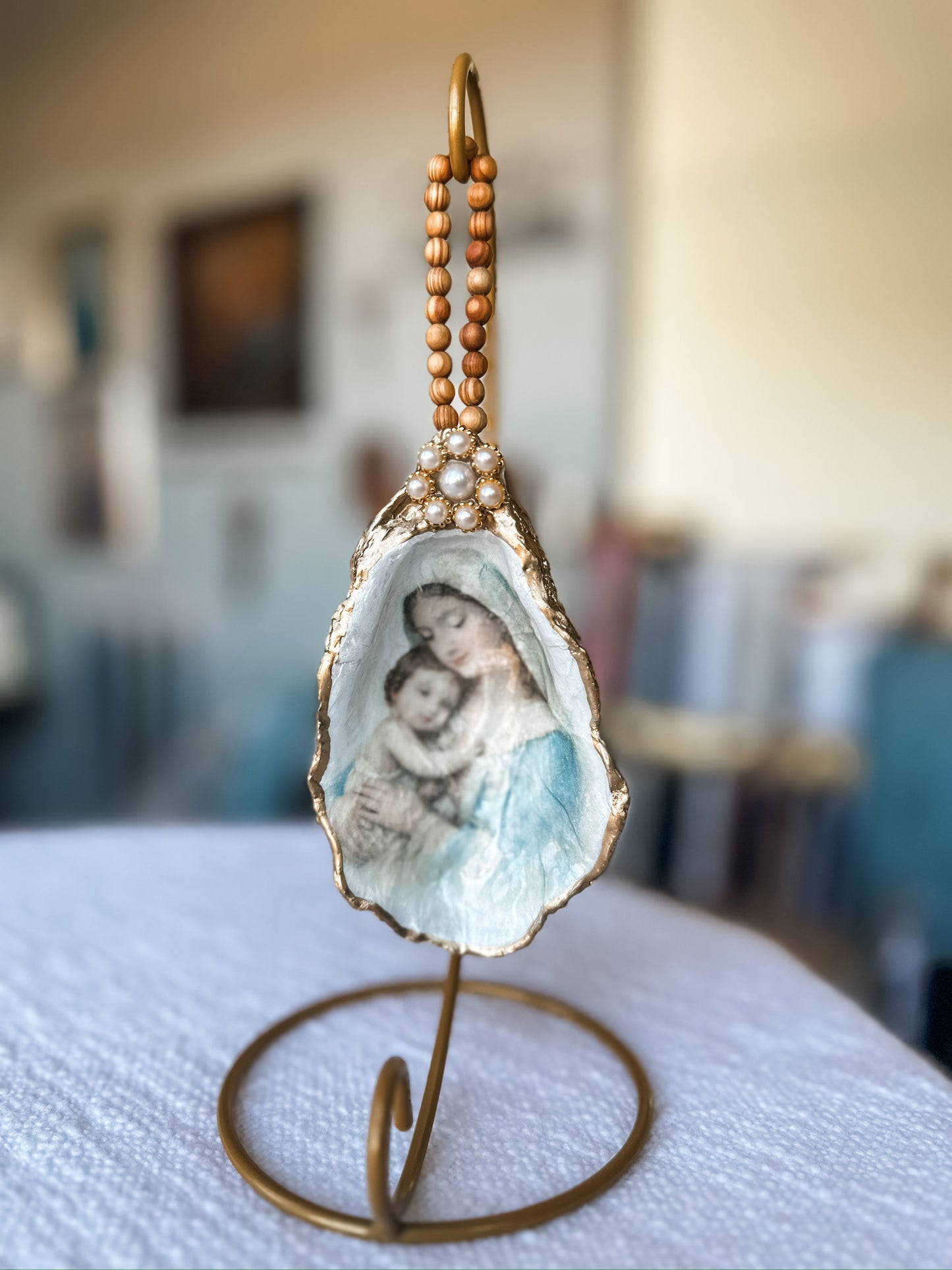 Madonna and Child Hanging Oyster Shell Ornament