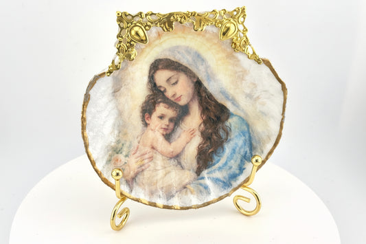 Madonna and Child Sacred Heart Scallop Shell Display