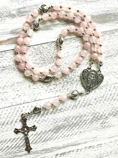 Rosary of Gentle Mercy — Rose Quartz & Silver (6mm)