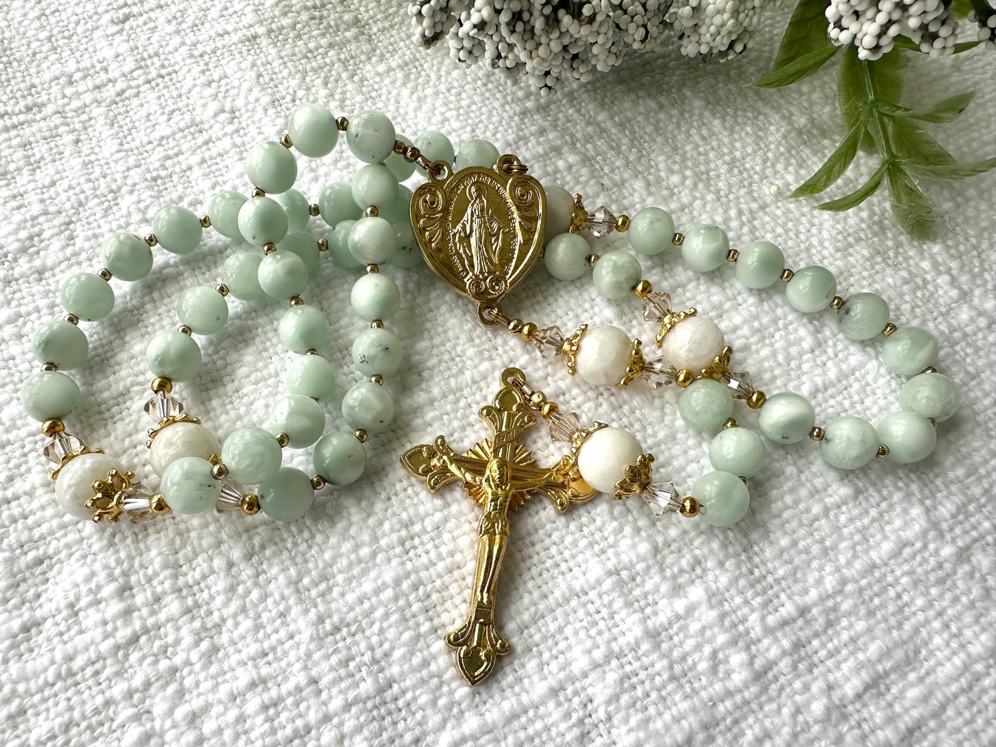 Rosary of Heavenly Peace — Jade, Moonstone & Gold