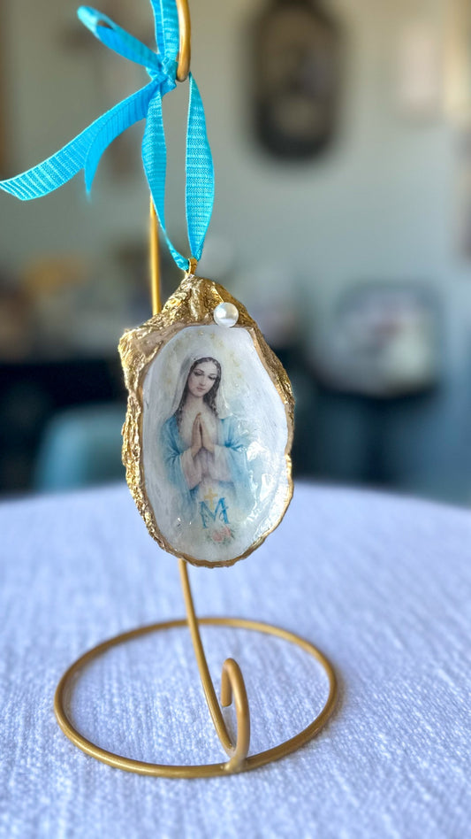 Our Lady of Grace Hanging Oyster Shell Ornament