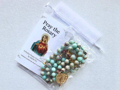 Rosary of Divine Protection — Blue Dragon Vein Agate, Moonstone & Silver